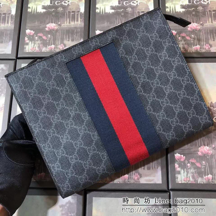 GUCCI古馳 爆款 GG織帶 男士大氣牛皮手拿包 475316 克皮PVC WTG1421